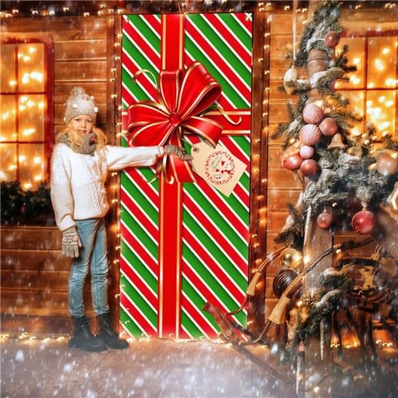 2 Pcs Christmas Door Cover Decoration Christmas Bowknot Photography Backdrop - Picture 3 of 8